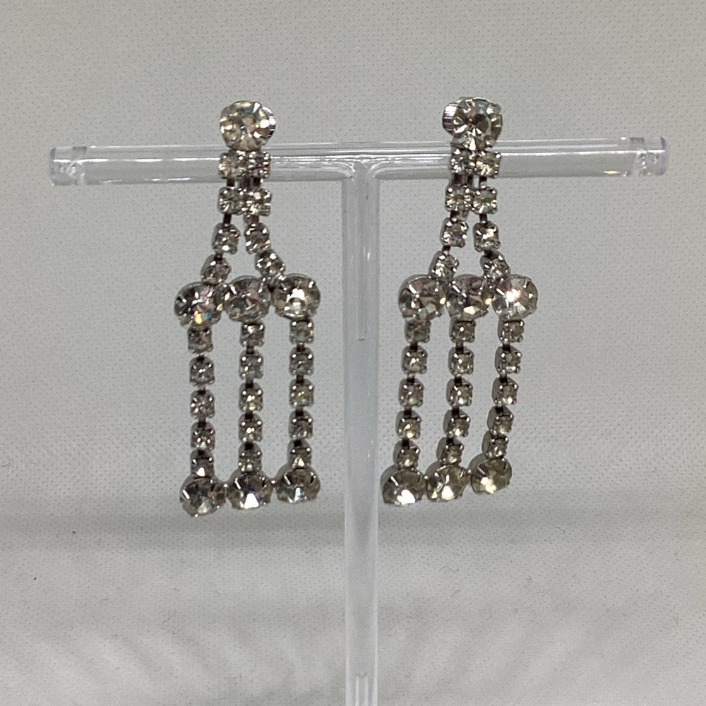 Elegant Vintage Rhinestone CLIP ON Dangle Earrings
